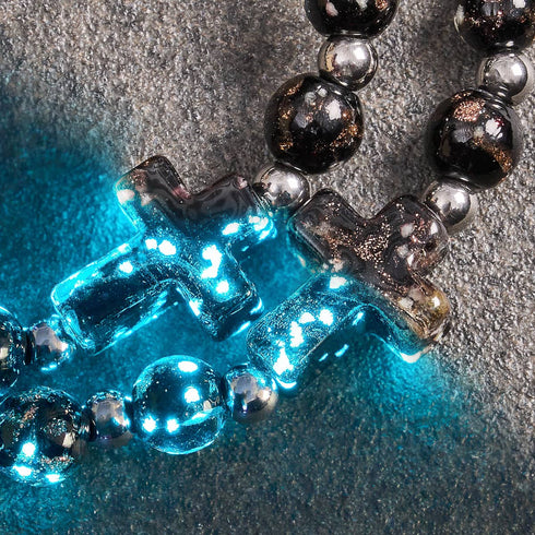 Obsidian | Silber | Glühwürmchen-Glas-Kreuz-Armband