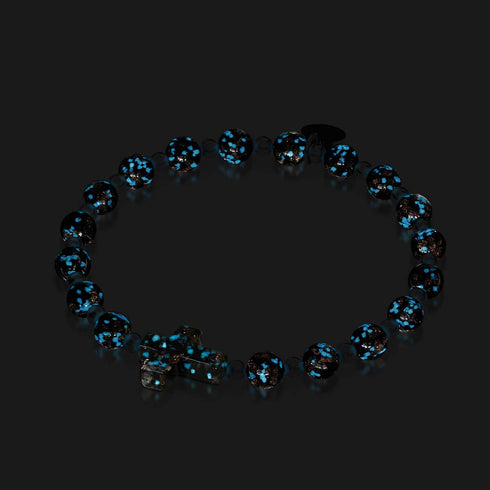 Obsidian | Silber | Glühwürmchen-Glas-Kreuz-Armband