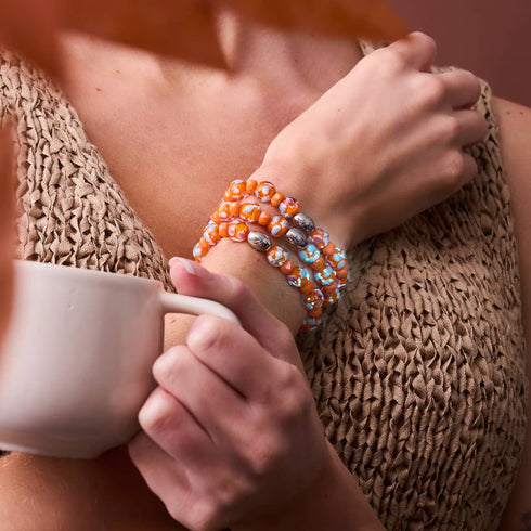 Orange Orchidee | 925 Sterling Silber | Glühwürmchen-Glasblütenarmband