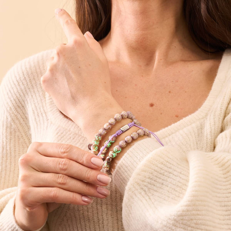 Immergrün | Silber | Glühwürmchen-Glas-Makramee-Armband 