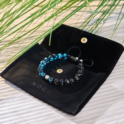 Pechschwarz | Silber | Glühwürmchen-Glas-Makramee-Armband 