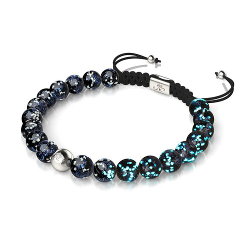 Pechschwarz | Silber | Glühwürmchen-Glas-Makramee-Armband 