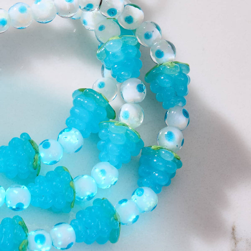 Polka Dot Blau | 925 Sterling Silber | Firefly Glas Beeren Armband 