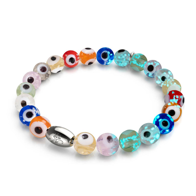 Regenbogen | 925 Sterling Silber | Glühwürmchen-Glas-Armband mit bösem Blick