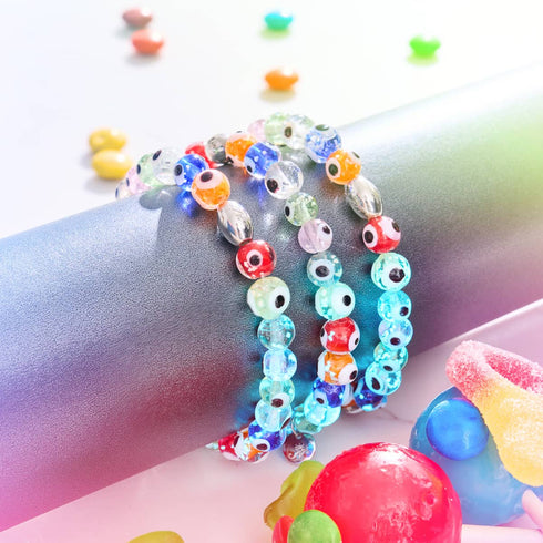Regenbogen | 925 Sterling Silber | Glühwürmchen-Glas-Armband mit bösem Blick