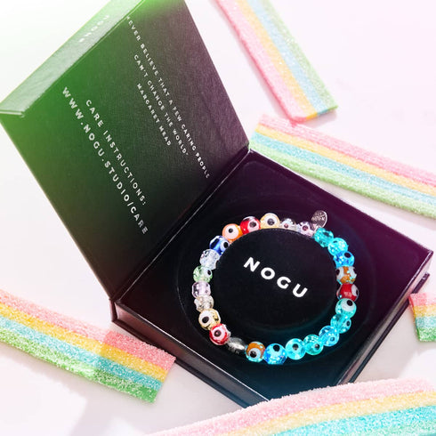 Regenbogen | 925 Sterling Silber | Glühwürmchen-Glas-Armband mit bösem Blick