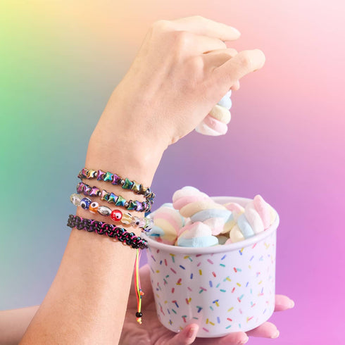 Regenbogen | 925 Sterling Silber | Glühwürmchen-Glas-Armband mit bösem Blick