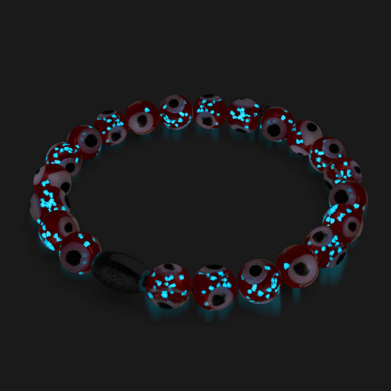 Rot | 925 Sterling Silber | Glühwürmchen-Glas-Armband mit bösem Blick