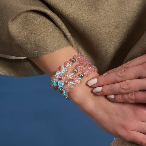 Rosenwasser | Silber | Glühwürmchen-Glasklee-Armband 