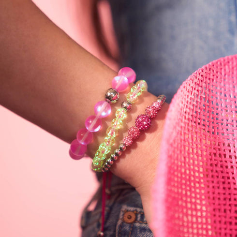 Rosenwasser x Magenta | Mini-Glühwürmchen-Glas-Makramee-Armband