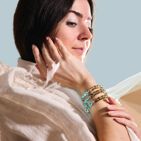 Sandsteinflamme | Silber | Glühwürmchen-Glas-Makramee-Armband
