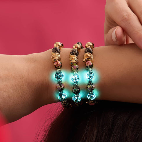 Schattendrache | Emaille-Lotus | Onyx-Glühwürmchen-Glas-Schlangenarmband