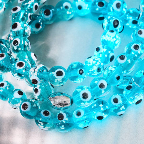 Blaugrün | 925er Sterlingsilber | Glühwürmchen-Glas-Armband mit bösem Blick