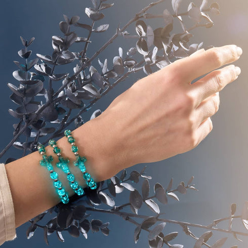 Blaugrün | Silber | Glühwürmchen-Glaskreuz-Armband 