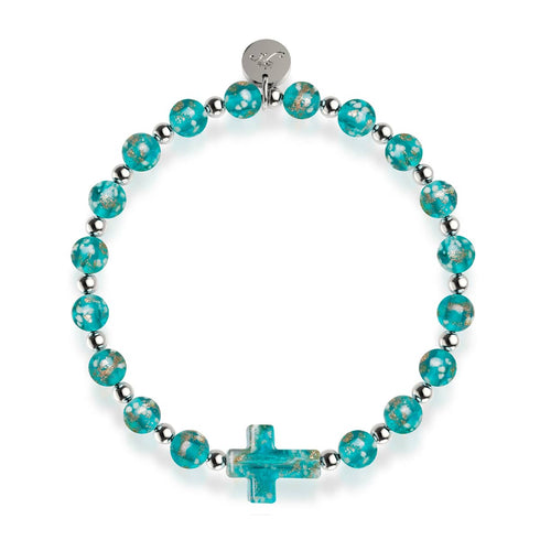 Blaugrün | Silber | Glühwürmchen-Glaskreuz-Armband 