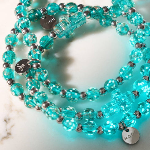 Blaugrün | Silber | Glühwürmchen-Glaskreuz-Armband 