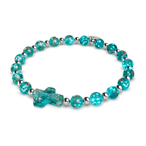 Blaugrün | Silber | Glühwürmchen-Glaskreuz-Armband 