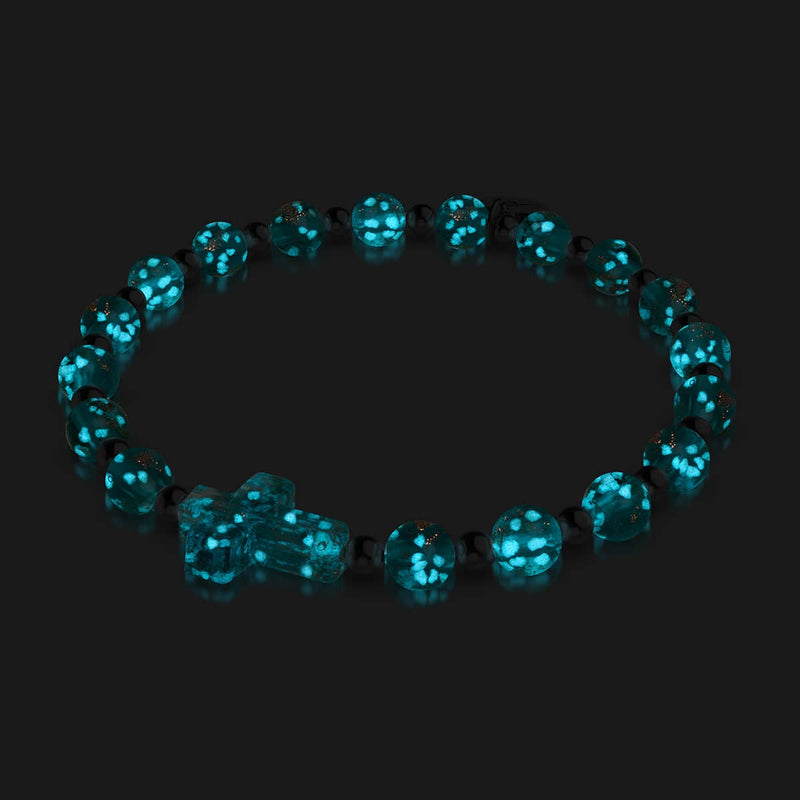 Blaugrün | Silber | Glühwürmchen-Glaskreuz-Armband 