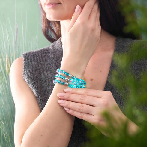 Blaugrün x Pink | 925 Sterling Silber | Firefly Glas Liebesarmband