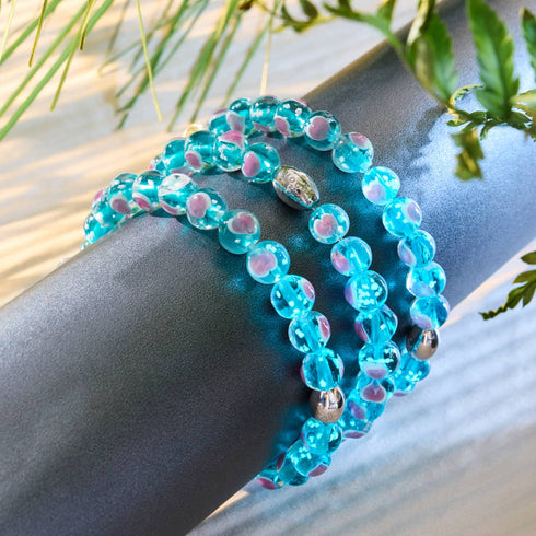 Blaugrün x Pink | 925 Sterling Silber | Firefly Glas Liebesarmband