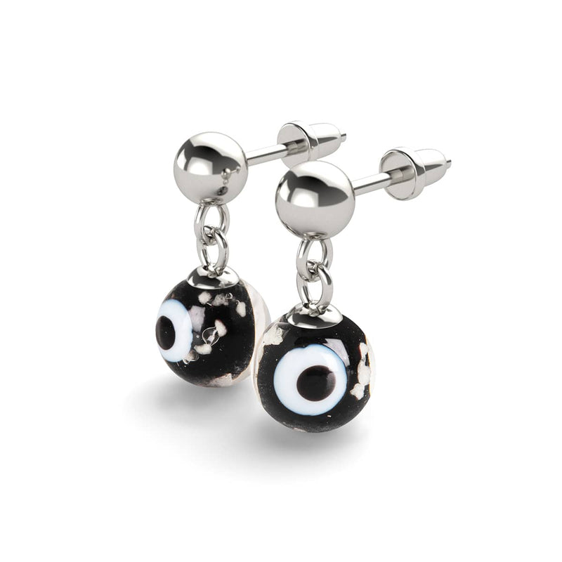 Schwarz | 925 Sterling Silber | Firefly Glas Evil Eye Tropfen Ohrstecker 