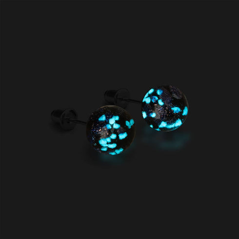 Pechschwarz | 925 Sterling Silber | Glühwürmchen-Glas-Ohrstecker 