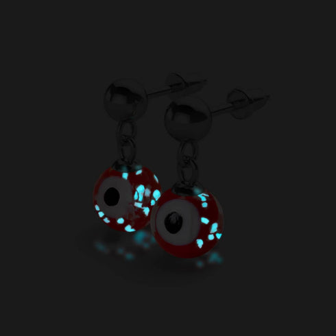 Rot | 925 Sterling Silber | Firefly Glas Evil Eye Tropfen Ohrstecker 