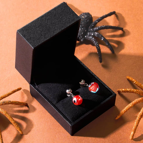 Rot | 925 Sterling Silber | Firefly Glas Evil Eye Tropfen Ohrstecker 