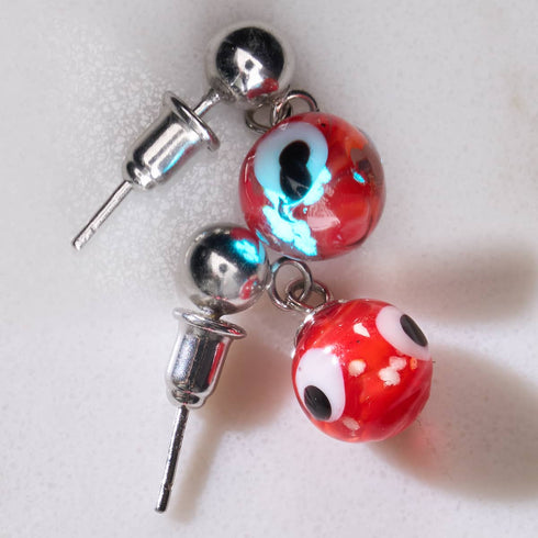 Rot | 925 Sterling Silber | Firefly Glas Evil Eye Tropfen Ohrstecker 
