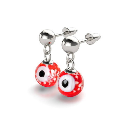 Rot | 925 Sterling Silber | Firefly Glas Evil Eye Tropfen Ohrstecker 