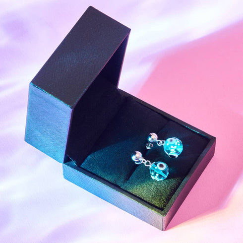 Blaugrün | 925 Sterling Silber | Glühwürmchen-Glas-Ohrstecker mit bösem Blick 