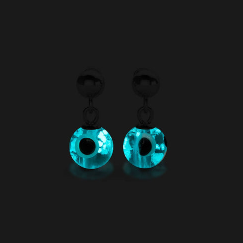 Blaugrün | 925 Sterling Silber | Glühwürmchen-Glas-Ohrstecker mit bösem Blick 