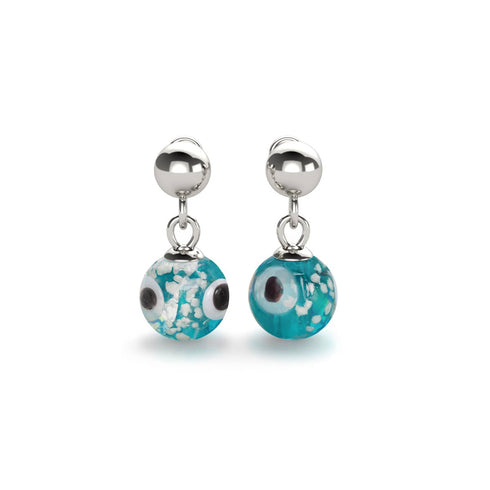 Blaugrün | 925 Sterling Silber | Glühwürmchen-Glas-Ohrstecker mit bösem Blick 