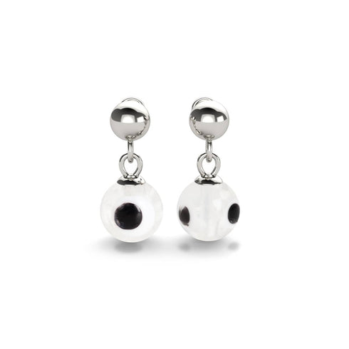 Weiß | 925 Sterling Silber | Firefly Glas Evil Eye Tropfen Ohrstecker 