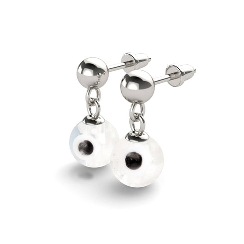 Weiß | 925 Sterling Silber | Firefly Glas Evil Eye Tropfen Ohrstecker 