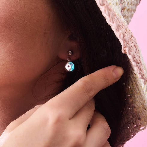 Weiß | 925 Sterling Silber | Firefly Glas Evil Eye Tropfen Ohrstecker 