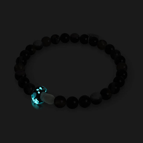 Schwarzer Achat | 925er Sterlingsilber | Glühwürmchen-Glaspilz-Edelsteinarmband 