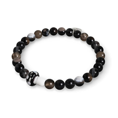 Schwarzer Achat | 925er Sterlingsilber | Glühwürmchen-Glaspilz-Edelsteinarmband 