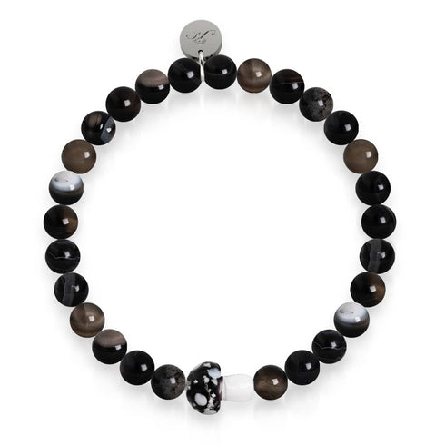 Schwarzer Achat | 925er Sterlingsilber | Glühwürmchen-Glaspilz-Edelsteinarmband 