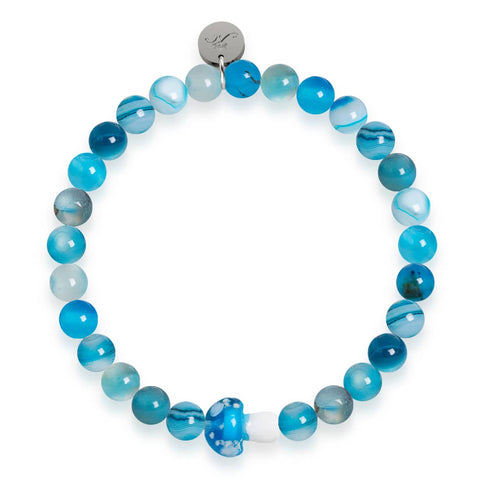 Hellblauer Achat | 925er Sterlingsilber | Glühwürmchen-Glaspilz-Edelsteinarmband