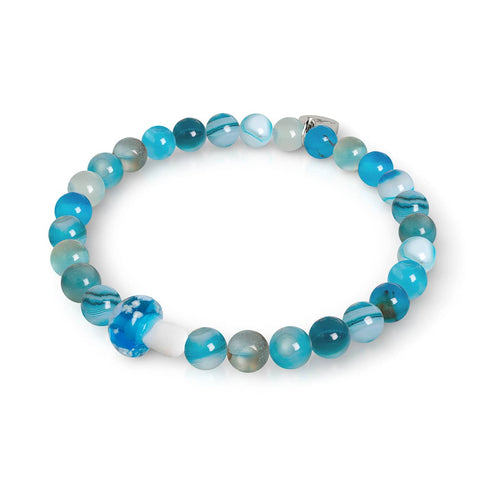 Hellblauer Achat | 925er Sterlingsilber | Glühwürmchen-Glaspilz-Edelsteinarmband