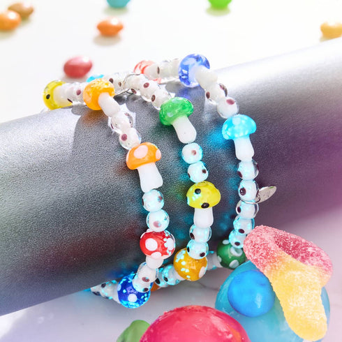 Regenbogen | 925 Sterling Silber | Deluxe Glühwürmchen-Glaspilz-Armband 
