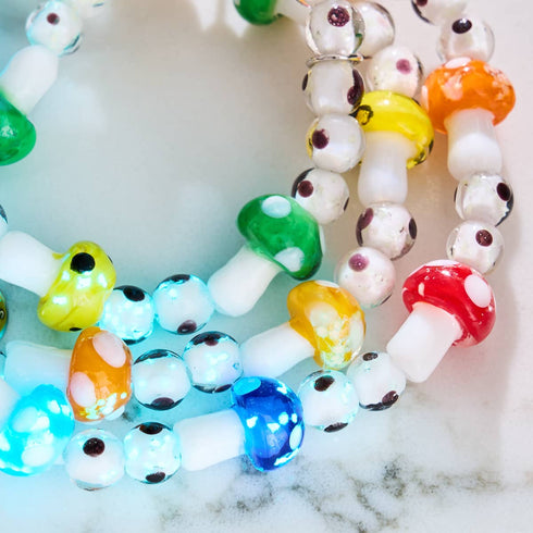 Regenbogen | 925 Sterling Silber | Deluxe Glühwürmchen-Glaspilz-Armband 