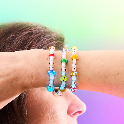 Regenbogen | 925 Sterling Silber | Deluxe Glühwürmchen-Glaspilz-Armband 