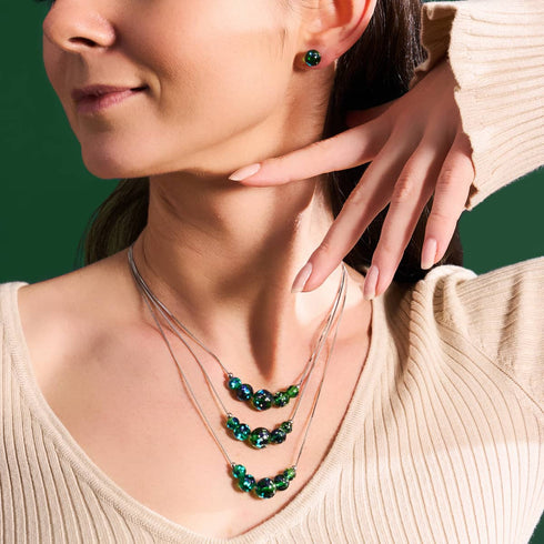 Blaues Kleeblatt | 925 Sterling Silber | Glühwürmchen-Glas-Halskette mit Unendlichkeitsverschluss 