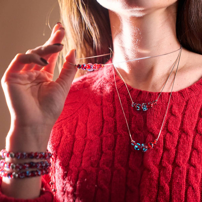 Feuer und Eis | 925er Sterlingsilber | Glühwürmchen-Halskette mit Glas-Unendlichkeitsverschluss 