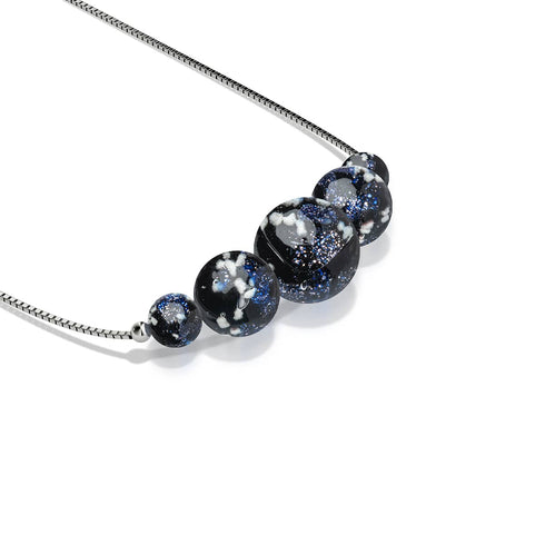 Pechschwarz | 925 Sterling Silber | Firefly Glas Unendlichkeitsverschluss Halskette 