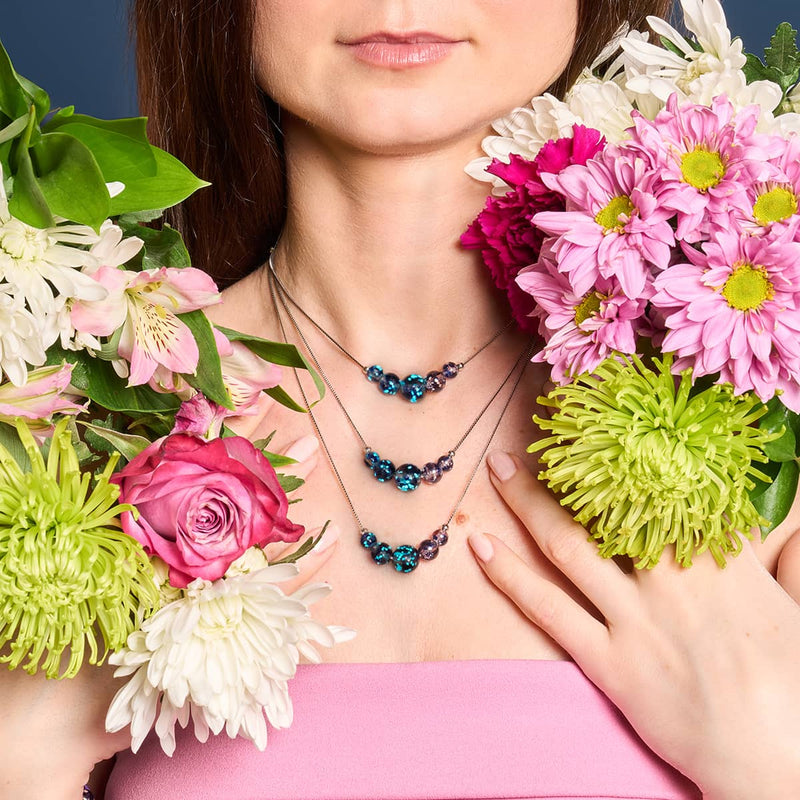 Lila Elixier | 925er Sterlingsilber | Glühwürmchen-Glas-Halskette mit Unendlichkeitsverschluss 