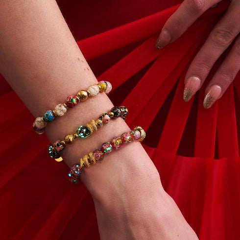 Goldene Schlange | Feuerwerk Glas Rose Armband