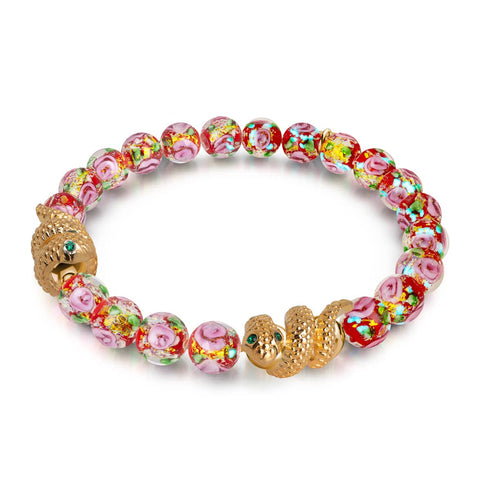 Goldene Schlange | Feuerwerk Glas Rose Armband